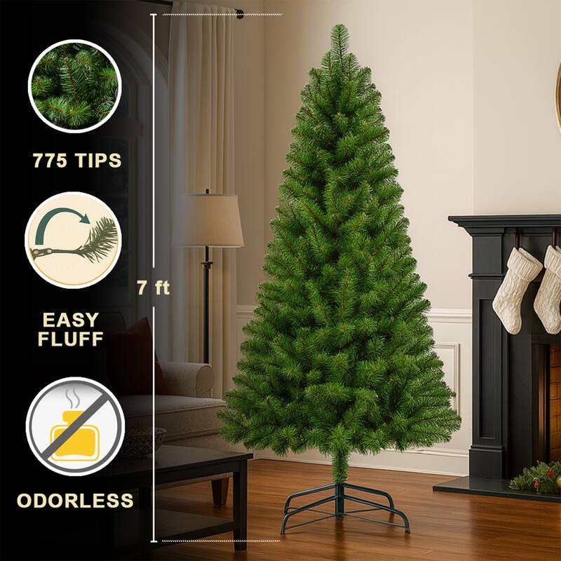7FT Unlit Artificial Christmas Tree 775 Tips Full PVC Branches Classic Green Metal Stand Indoor