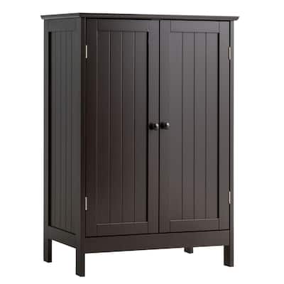 Gymax Bathroom Floor Storage Cabinet Double Door Kitchen Cupboard Shoe