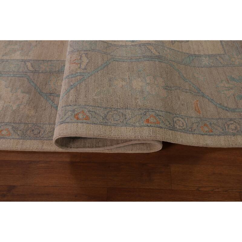Vegetable Dye Oushak Area Rug Hand-Knotted Floral Wool Carpet - 8'1" x 10'0"