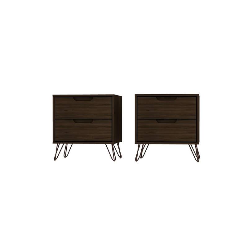 Manhattan Comfort Rockefeller 2-Drawer Nightstand (Set of 2) - Brown