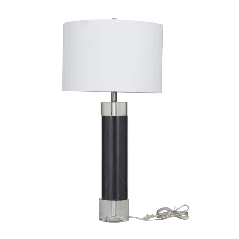 Marble Slender Stand Room Table Lamp with Drum Shade - Black or White - Roche River Decor