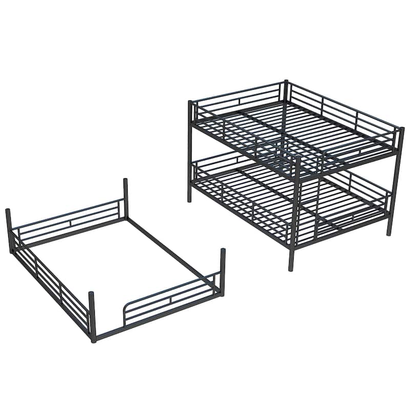 Queen over Queen over Queen Bunk Bed, Metal Triple Bunk Bed with Safety Guardrails, Bunk Bed with Noise-reduced Design