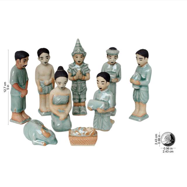 Christian Ceramic 9 Piece Religious Nativity Scene
