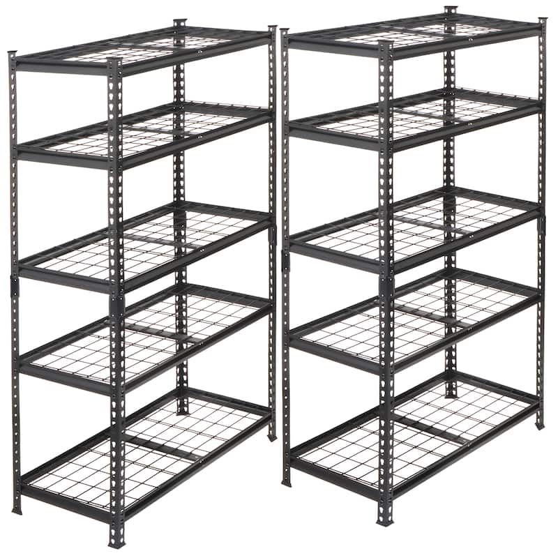 2-piece 5-Tier Storage Shelves set, Heavy-Duty Garage Shelving, Adjustable Shelving Unit, Steel Shelf, Boltless Assembly - Black