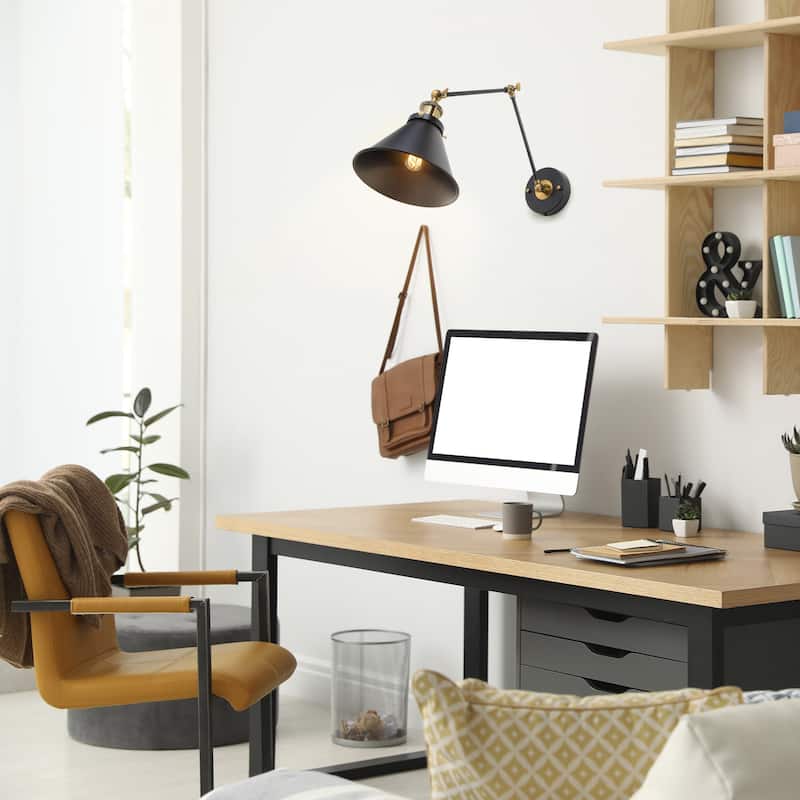 Modern Black 1-Light Swing Arm Light Hardwired or Plug-in Wall Sconces Lamps