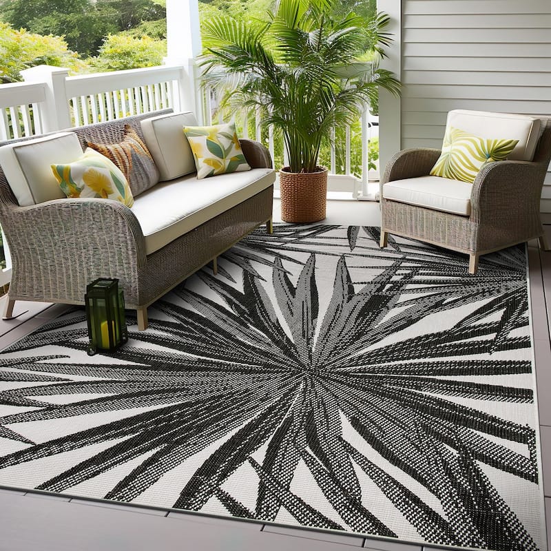 World Rug Gallery Tropical Nature Inspired Indoor/Outdoor Area Rug - 5' X 7' - Black
