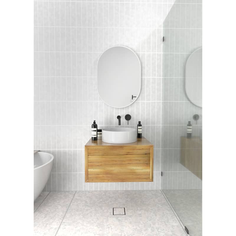 Glass Warehouse 28 in. H x 20 in. W Pill Shape Stainless Steel Framed Mirror