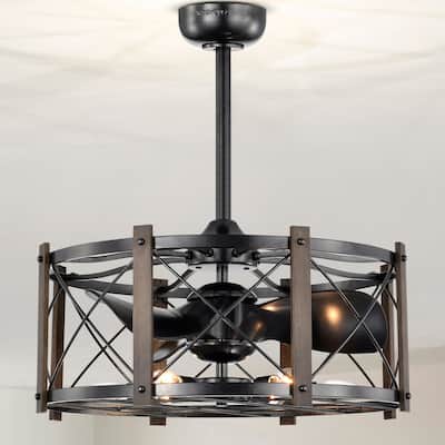 Damon 24-inch Gun Metal Grey and Imitation Wood 6 Lights 3 Blades Lighted Ceiling Fan with Remote