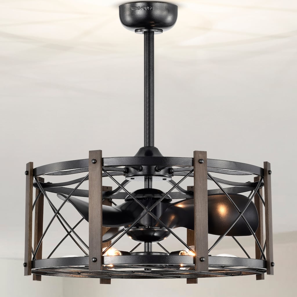 Damon 24-inch Gun Metal Grey and Imitation Wood 6 Lights 3 Blades Lighted Ceiling Fan with Remote
