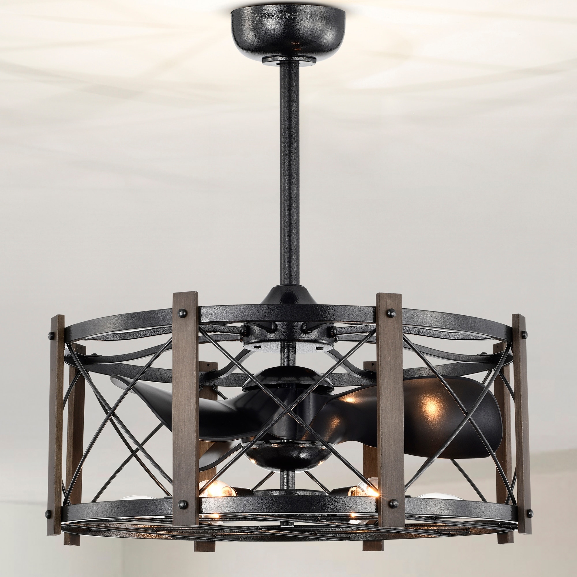 Warehouse of Tiffany Damon 24-inch Gun Metal Grey and Imitation Wood 6 Lights 3 Blades Lighted Ceiling Fan with Remote