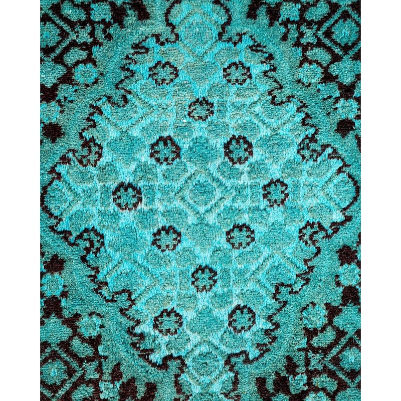 Overton Hand Knotted Wool Vintage Inspired Modern Contemporary Overdyed Blue Area Rug - 6' 0" x 9' 5"
