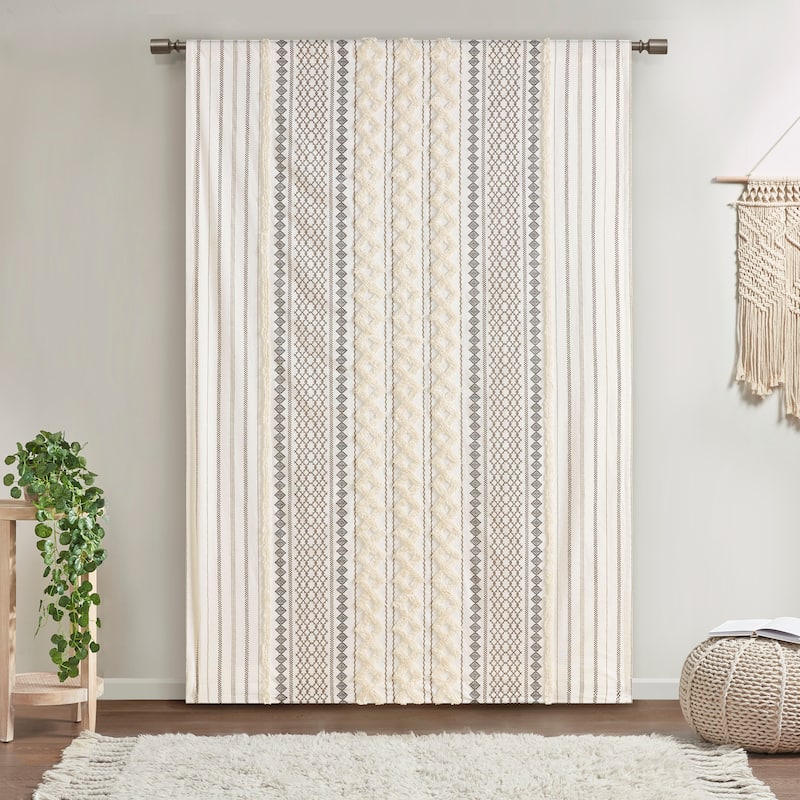 INK+IVY Imani Cotton Printed Single Curtain Panel with Chenille Stripe and Lining