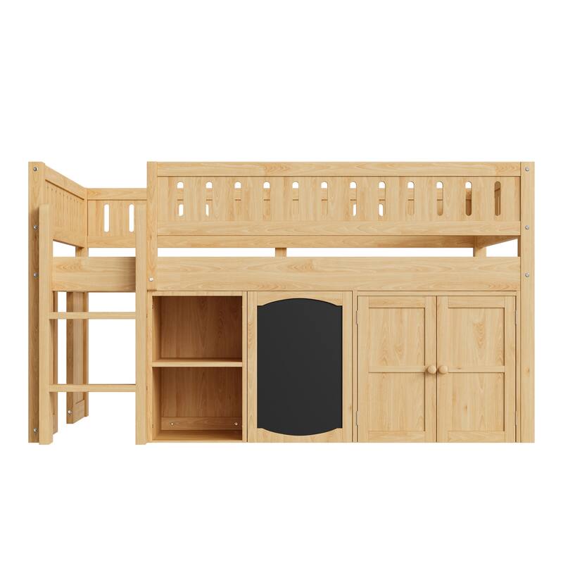 GDFStudio - Solid Wood Full Size Loft Bed with Storage & Chalkboard Panel