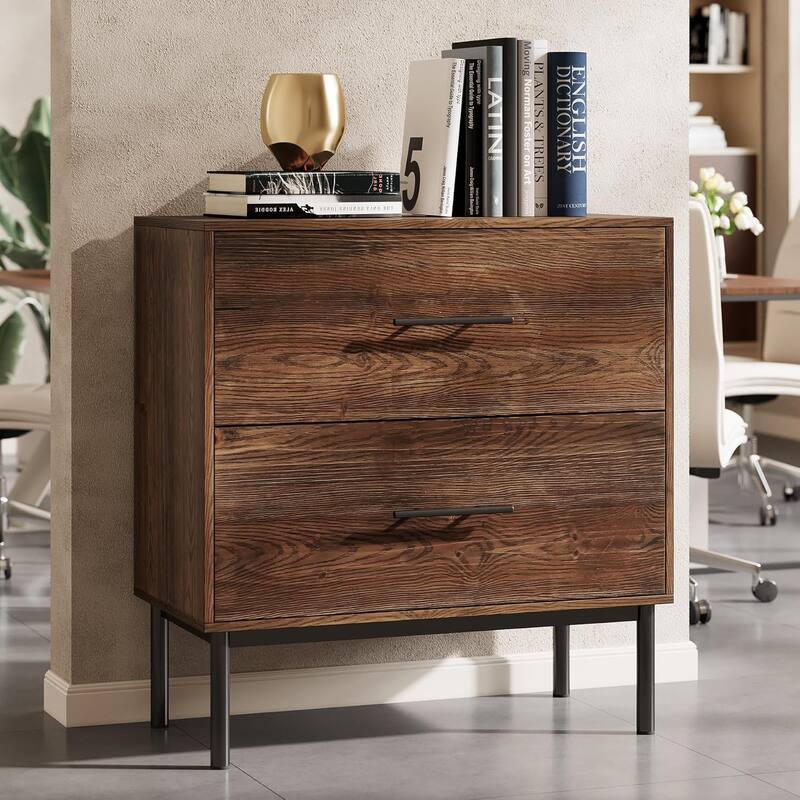 31.5" Solid Wood Lateral Filing Cabinet, File Cabinet with Drawers - 31.5" W x 15.75" D x 33.46" H - Walnut Brown