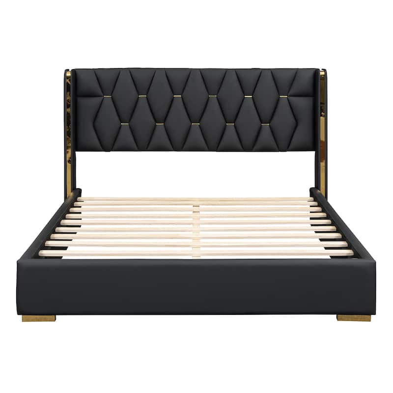 Elegant Upholstered Bed with Unique Metal Design