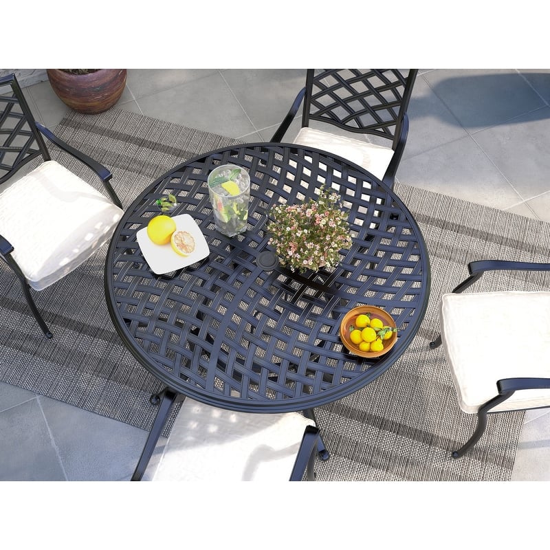 Torino Aluminum 5 Piece Round Dining Set with 4 Arm Chairs - N/A