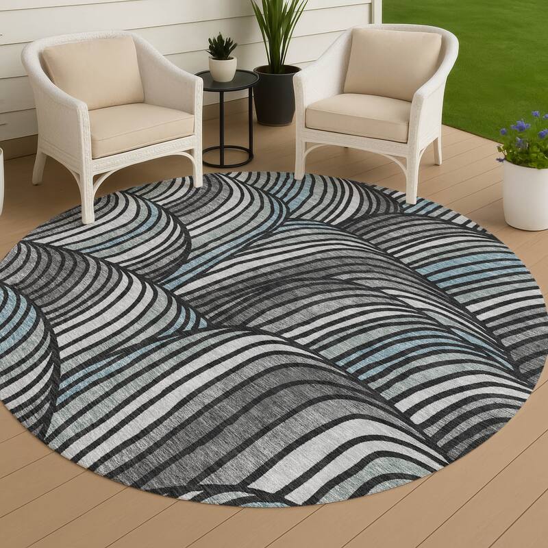Machine Washable Indoor/ Outdoor Modern Parsons Chantille Rug - Black - 8' x 8'