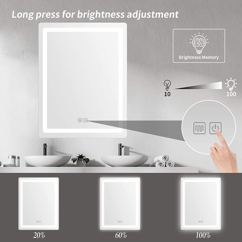 MacLuu Touch Control Rectangle Wall Mounted LED Mirror