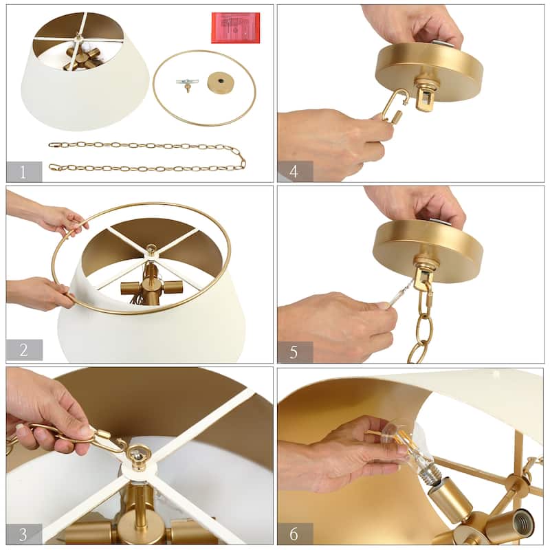 Modern Luxury Brass Gold 4-Light Durm Chandelier White Metal Island Lights - Dia. 23.4" x H 9.4"
