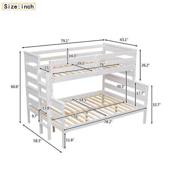 dimension image slide 1 of 2, Twin over Full Size Solid Wood Bunk Bed with Ladder and Fence for Kids