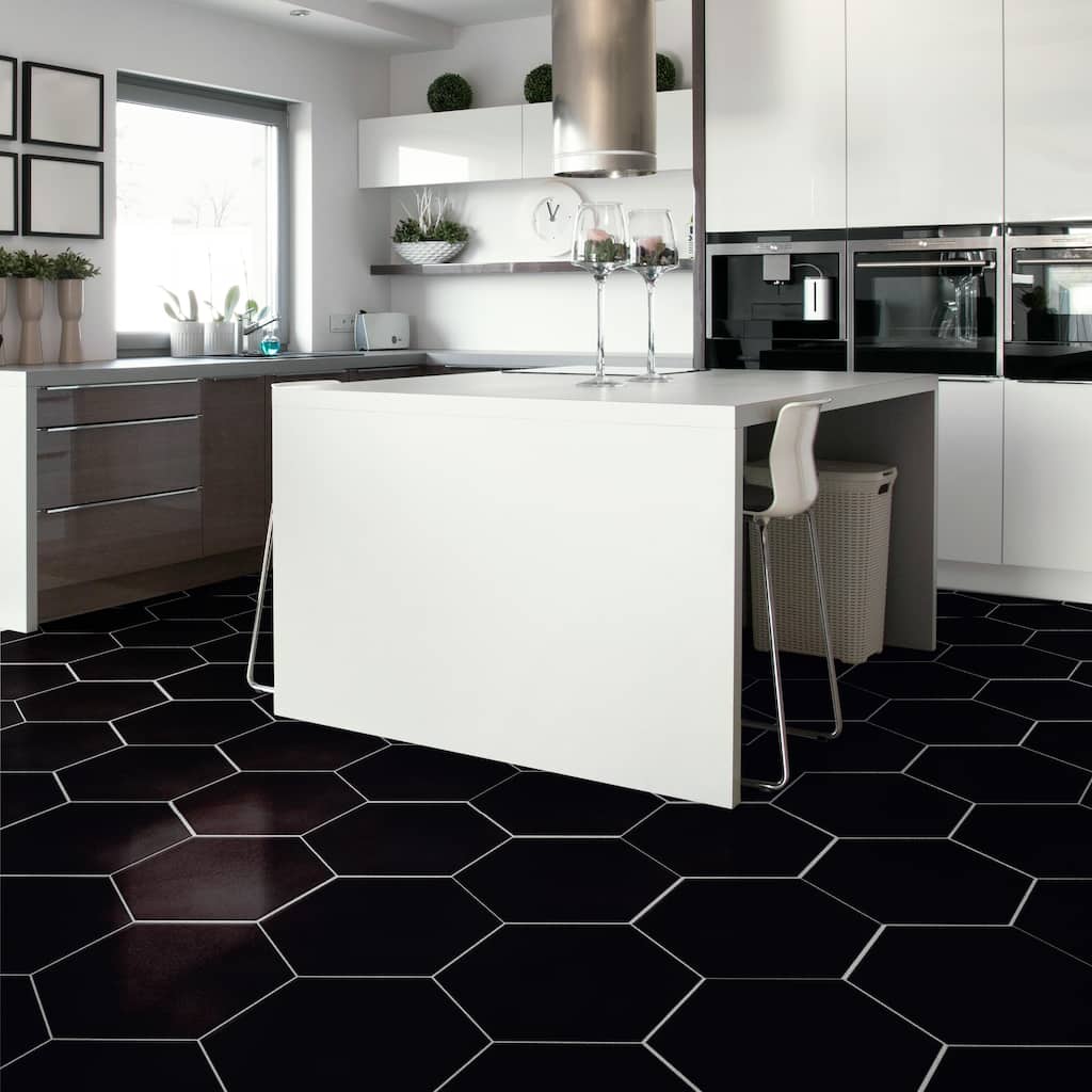 Merola Tile Textile Basic Grand Hex Black 19" x 22" Porcelain Floor and Wall Tile