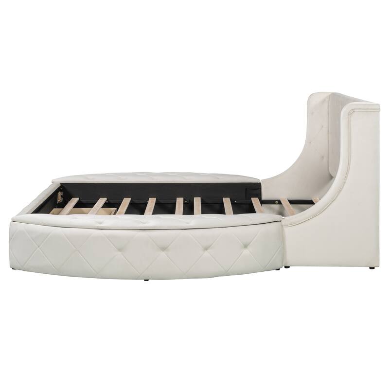 Roomfitters Queen Size Upholstered Platform Bed with Storage Drawer and Velvet Wingback Headboard