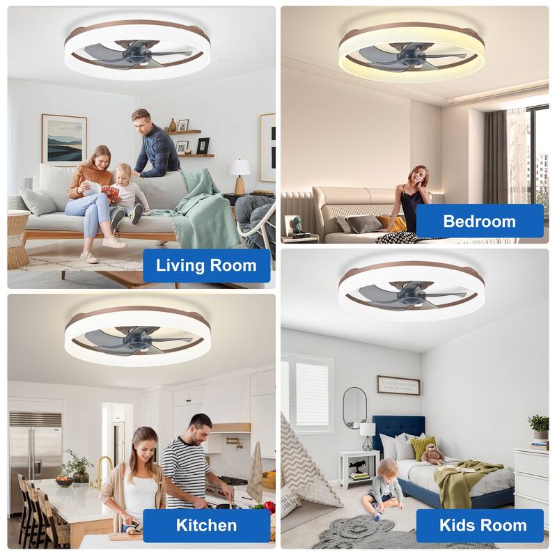 Ceiling Fan with Light: Low Profile, App Remote Control, 6-Speed, 3 CCT, Quiet DC Motor, Dimmable LED, 20" /16"