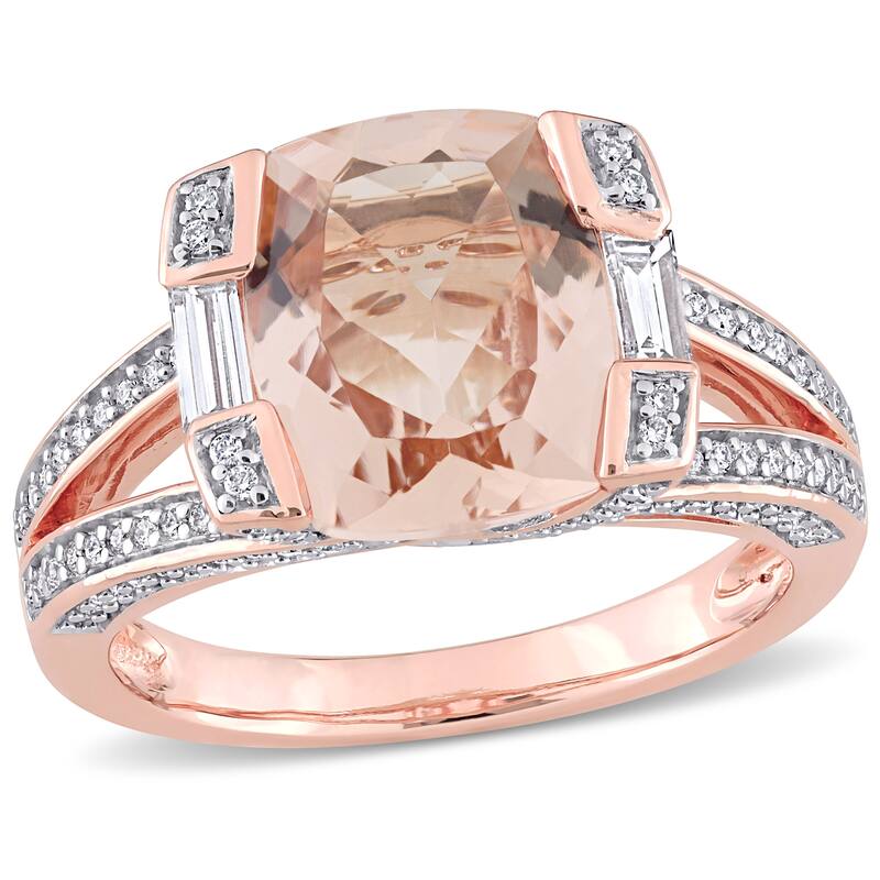 Miadora 3 1/2ct TGW Cushion Morganite 3/5ct TW Multi-Shape Diamond Ring in 14k Rose Gold