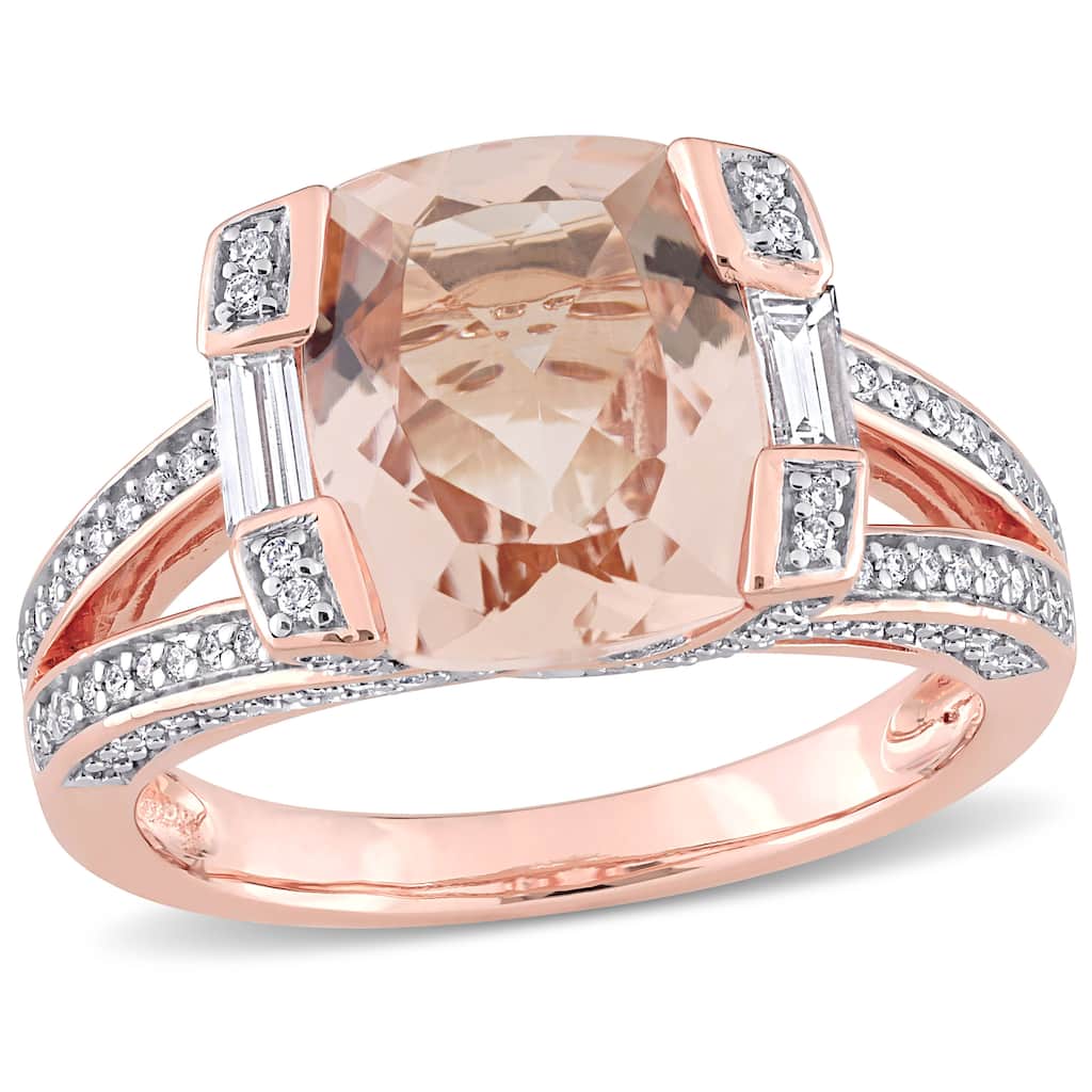 Miadora 3 1/2ct TGW Cushion Morganite 3/5ct TW Multi-Shape Diamond Ring in 14k Rose Gold