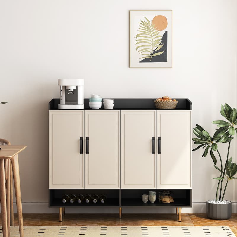 GDFStudio - Martin Large Modern Shoe Storage Cabinet with Adjustable Shelves and Multi-Door Design - Sideboard,Shoe Cabinet - Black,Light Yellow - Sideboard,Shoe Cabinet