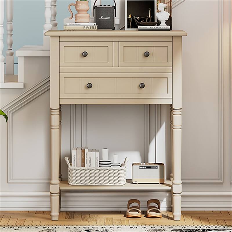 Console Table with 3 Storage Drawers and Bottom Shelf - Beige