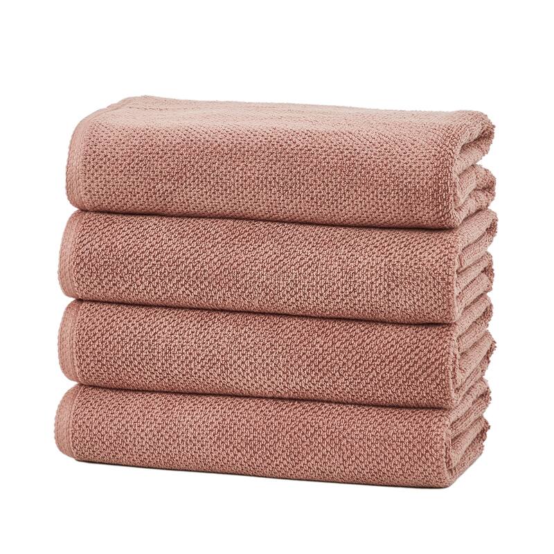 Linery & Co. Luxury Cotton Textured Bath Towel - Bath Towel (Pack of 4) - Desert Rose