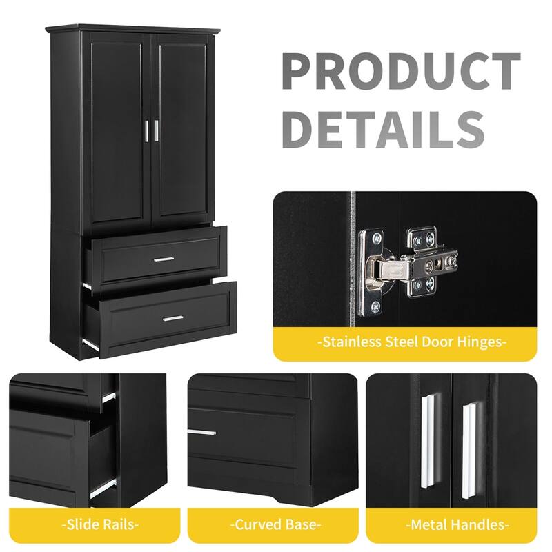 Tall Bathroom Storage Cabinet,Cabinet with Two Doors and Drawers
