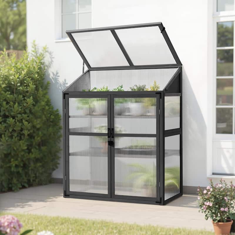 MCombo Cold Frame Greenhouse with Adjustable Shelves, Solid Wood 1344