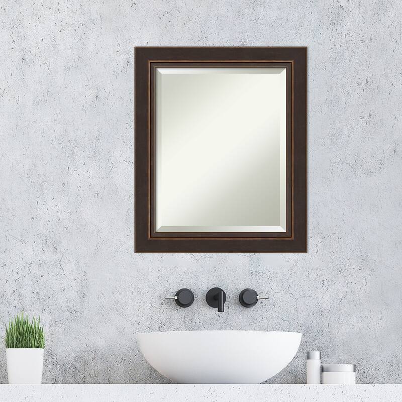 Beveled Wood Bathroom Wall Mirror - Lara Bronze Frame - Lara Bronze