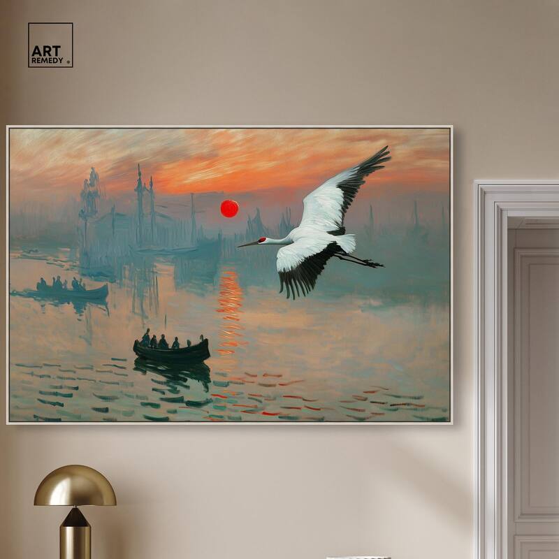 Crane Sunset Canvas by Art Remedy
