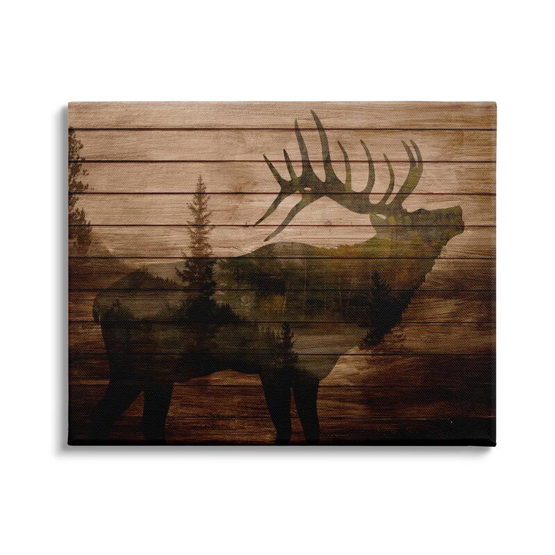 Stupell Forest Elk Silhouette Rustic Plank Pattern Tree Landscape Canvas Wall Art - Brown - 20 x 16