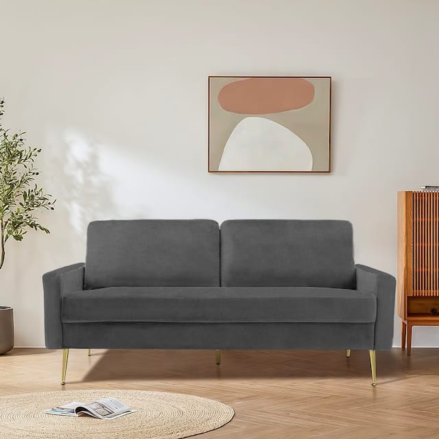 Modern Loveseat Square Arms Upholstered Velvet Sofa with Pillows
