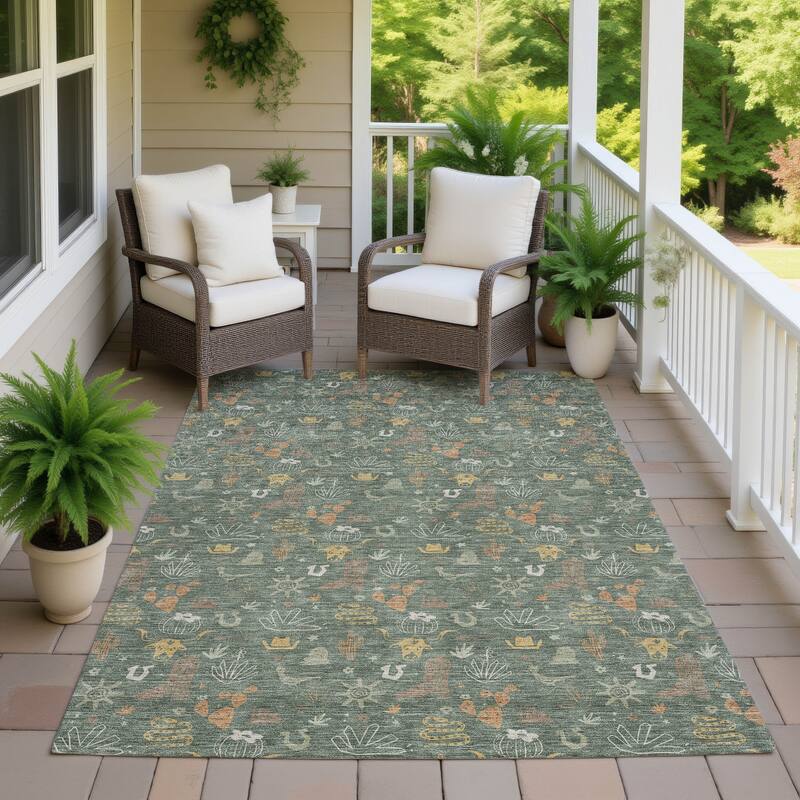 Machine Washable Indoor/ Outdoor Cowboy Ranch Chantille Rug