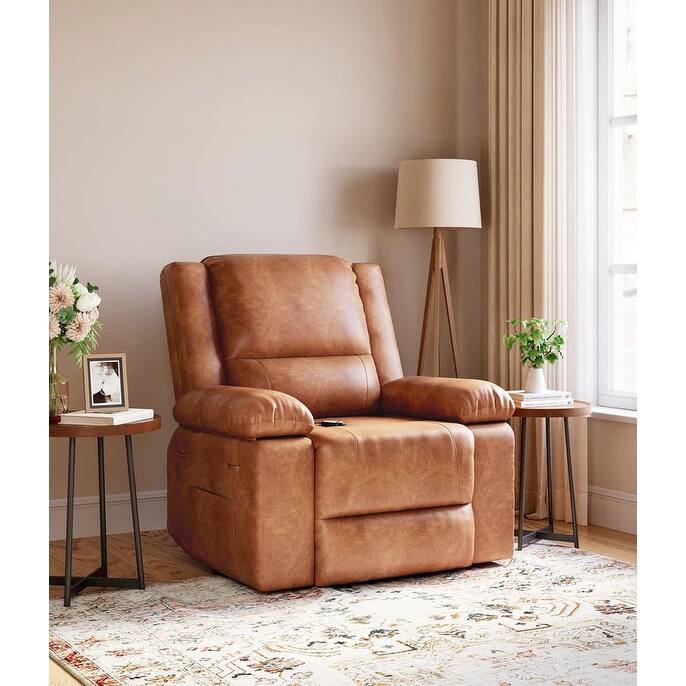 Leather Power Lift Recliner with Heat & Massage, Pockets for Elderly