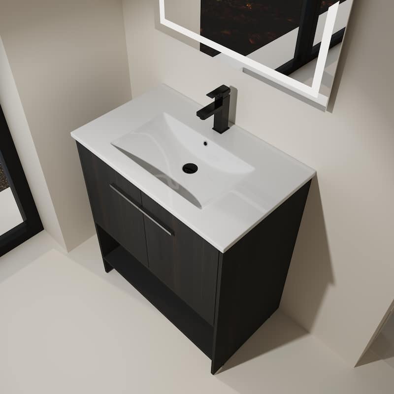 30" Bathroom Vanity with Ceramic Sink, 2 Soft Closing Doors, Freestanding Bathroom Cabinet Vanity