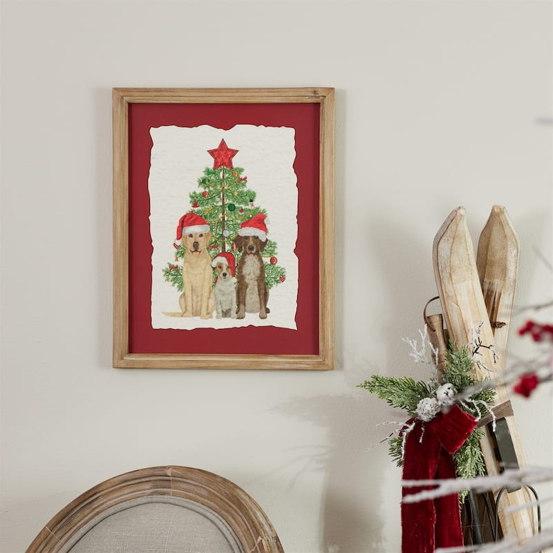 Dog and Christmas Tree Wall Signs - 15"- Red and White