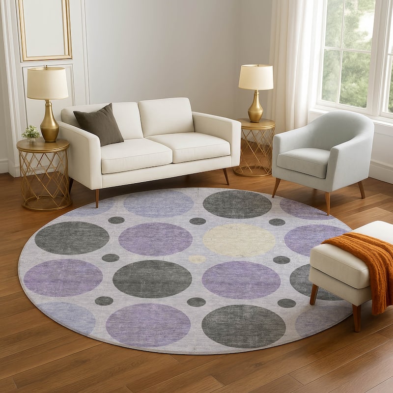 Premium Washable Super Soft Casual Circles Mayfield Rug - Lavender - 8' x 8'