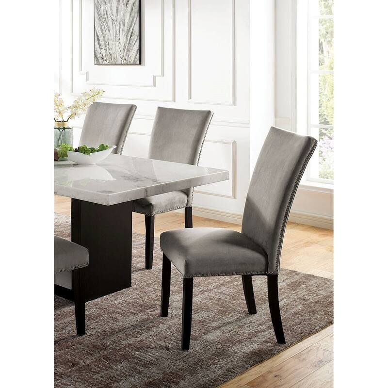 Flannelette Contemporary 2pc Dining Side Chairs Nalihead Trim Black Solid wood Legs Dining Room Chairs