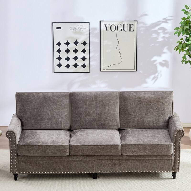 Mixoy Chenille Living Room Sofa,Modern 3-Seater Sofa Couch,Unique Riveted Look