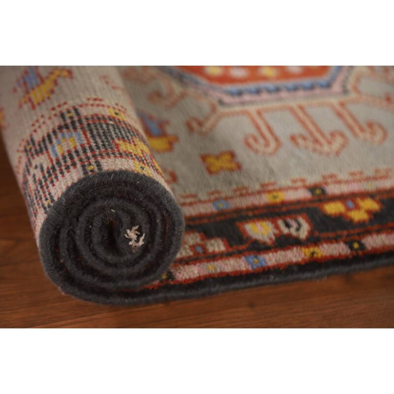 Geometric Grey Kazak Foyer Rug Hand-Knotted Wool Carpet - 3'0"x 5'0"