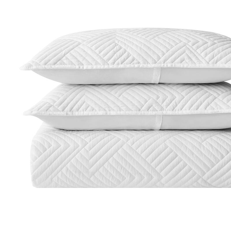 Garment Wash Grid Stitched Ultra Soft Microfiber 3-Piece Quilt Set