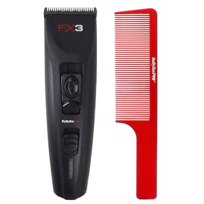 BaByliss Pro FX3 Black High Torque Cordless Clipper FXX3CB (Black) + BaByliss Pro Barberology 9 Inch Clipper Comb - Red