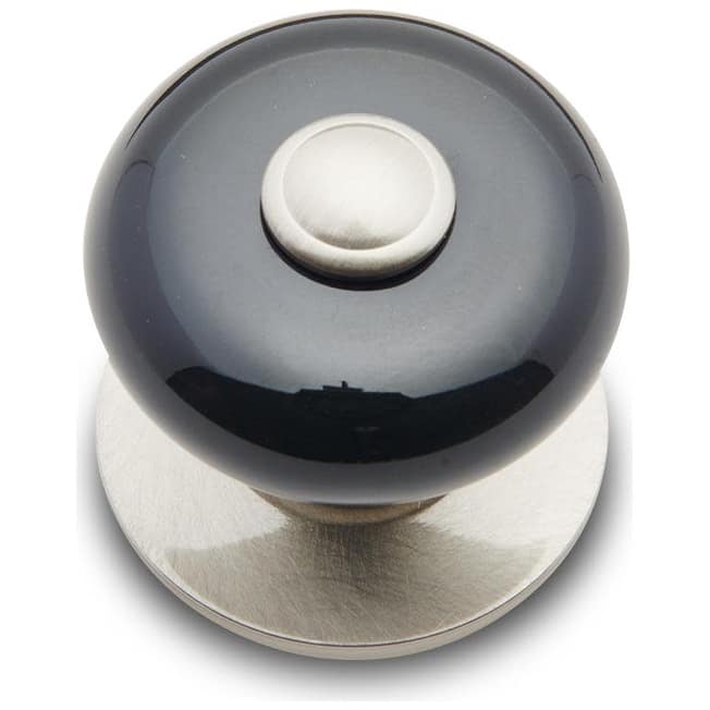 RK International CK-31-FLAT-BTN-LG Porcelain 1-1/4" Round Classic Flat - Satin Nickel / Black