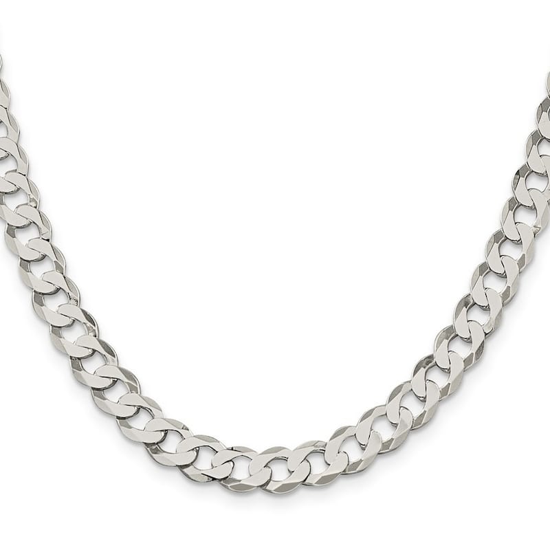 Curata 925 Sterling Silver 8mm Closed Link Flat Curb Chain Necklace (Lobster)